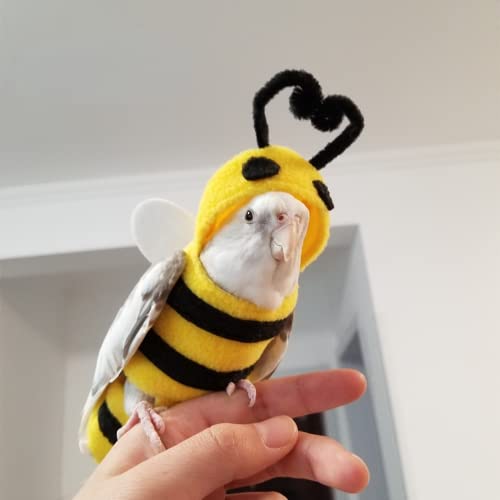 Image of Bird Costume Diaper Flight Suit Bee Shape Hoodie Clothes Cosplay Photo Prop for Parrots Parakeet Cockatiel Sun Conure, Small Animals Apparel (Bee with Diaper, Small), Green (BPF1)
