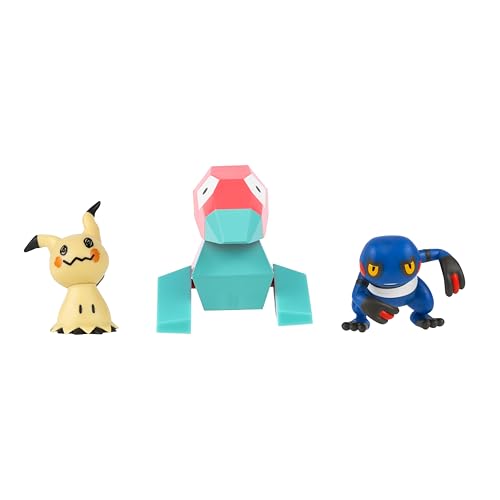 Pokémon Pack de 3 Figurines de Combat Comprend Les Figurines de Combat Cradopaud et Mimiqui de 5 cm et Porygon de 7,5 cm