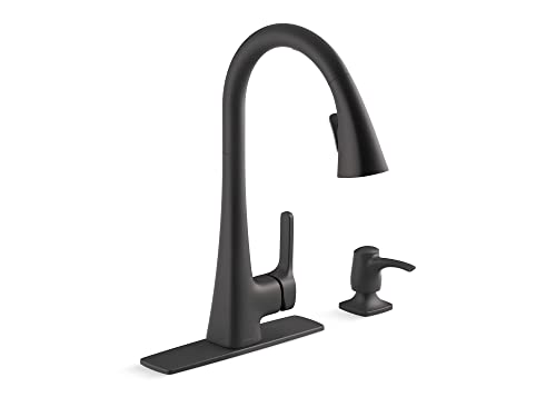 KOHLER R26281-SD-BL Maxton Touchless Pull-Down Kitchen Faucet with soap/Lotion Dispenser, Matte Black
