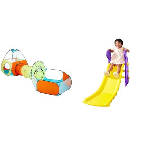 Amazon Brand – Jam & Honey Theme 3 in 1 Combo Tunnel for Kids (Multi Colour), Amazon Brand – Solimo | Yellow and Purple Garden Slide for Kids | Safe and Fun Playground