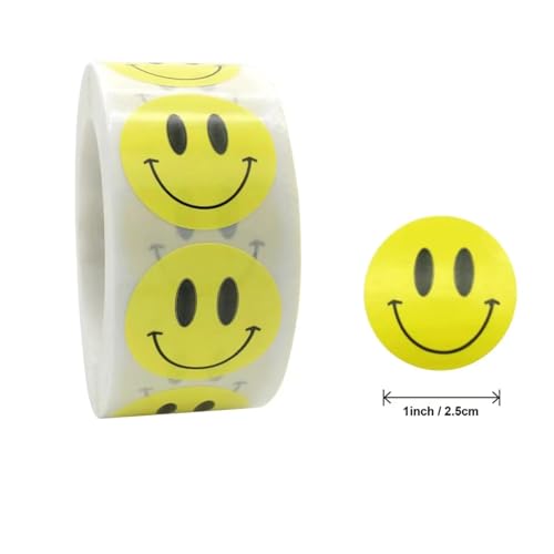 Image of 1000pcs Watercolor Thank You Stickers, Round Thank You Adhesive Sticker for Small Business Wedding Supplies Packing Stickers Gift Wrap (2, Happy Smiley Stickers)