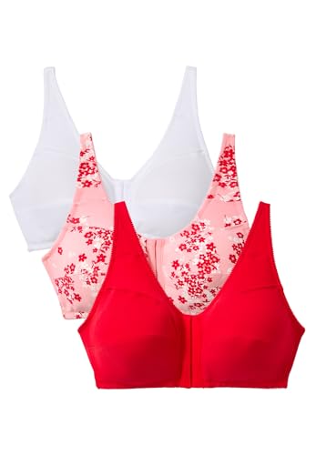Comfort Choice Women's Plus Size 3-Pack Front-Close Cotton Wireless Bra