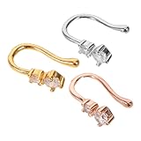 Amosfun 3 Piezas Clip Nasal en Forma de U sin Perforación Cristales de Imitación y Superficies Pulidas, Diseño Elegante y Cómodo para Uso Diario y Vida en Oficina