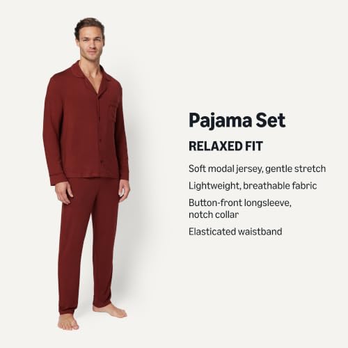 Image of Amazon Essentials x Sofia Grainge Men's Long Sleeve Relaxed Fit Breathable Modal Jersey Pajama Set, Loungewear