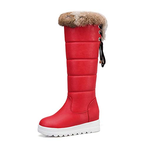MIOKE Women's Winter Fur Mid Wide Calf Wedge Snow Boots Fashion Waterproof Warm Lined Cold Rain Snow Boot