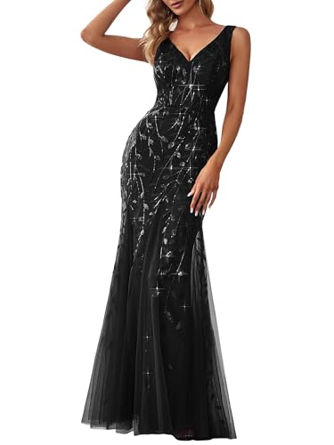 Women's V-Neck Embroidered Lace Floor Length Mermaid...