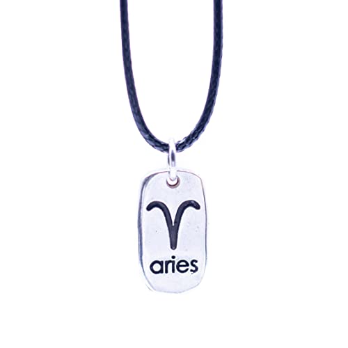 NILUXE DESIGN -Colgante Horóscopo Signo del Zodiaco - Collar de Zamak Bañado en Plata para Hombre y Mujer - Horóscopo Reversible Constelación con Cordón Encerado Negro(Aries)