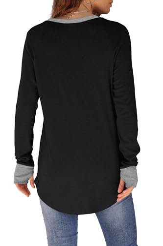 Image of XIEERDUO Womens Tunic Tops to Wear with Leggings Long Sleeve Thumb Hole Shirts Crew Neck Curved Hem