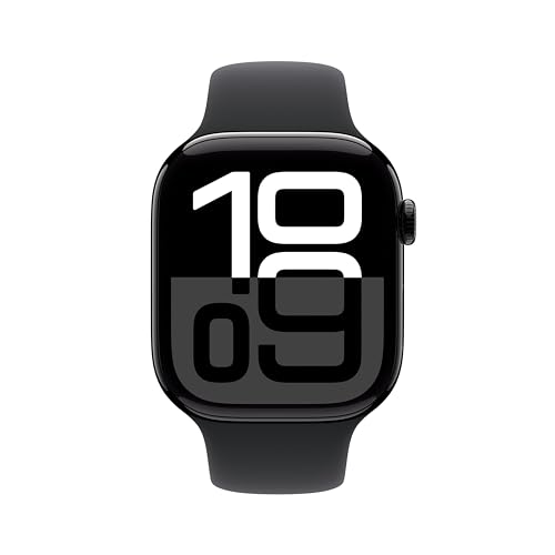 Apple Watch Series 10 GPS 46 mm Smartwatch with Jet Black Aluminium Case with Black Sport Band - S/M. Fitness Tracker, ECG App, Always-On Retina Display, Water Resistant