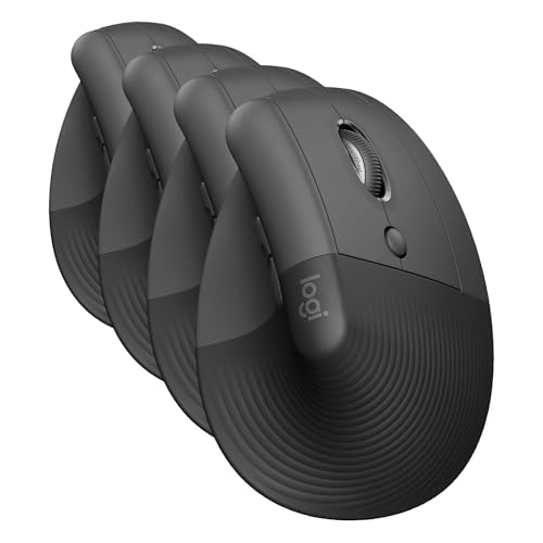 Image of Logitech Lift Vertical Ergonomic Mouse, Wireless, Bluetooth or Logi Bolt USB Receiver, Quiet clicks, 4 Buttons, Compatible with Windows /macOS /iPadOS, Laptop, PC - Graphite (Pack of 4)