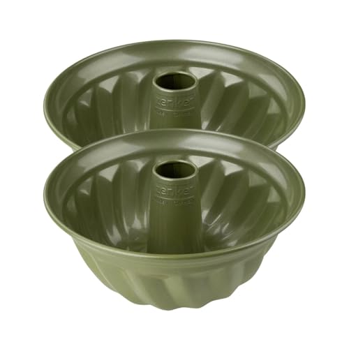 Zenker 9347650 Lot de 2 Moules à kougelhopf, Moule à kouglof, Moule vert anti-adhésif, ILAG, Cire de carnauba, 25 x 11,5 cm