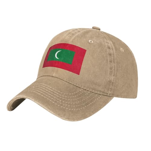 Casquette de baseball en denim délavé avec drapeau noir des Maldives - Casquette classique en coton à bord incurvé - Convient pour les fêtes, Naturel, taille unique