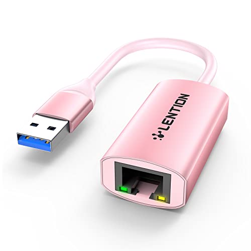 LENTION USB 3.0 Type A to Gigabit Ethernet Adapter, 1000M RJ45 Wired LAN Network Converter Compatible with Nintendo Switch, MacBook Pro/Air, Surface, Chromebook, Most Windows Laptops (HU604,Rose Gold)