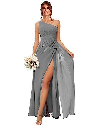 Robe de demoiselle d'honneur bleu roi asymétrique longue trapèze à fente pour mariage