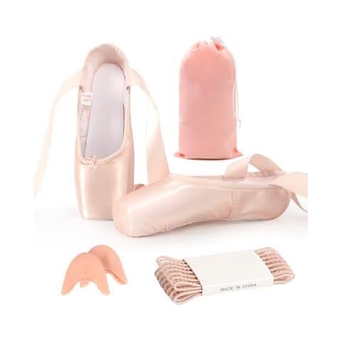 Dayrose Ballet Pointe Shoes, Pink Ballet Pointe Shoes Satin Ribbon for Women with Ballet Toe Pads and Elastic Band Cover