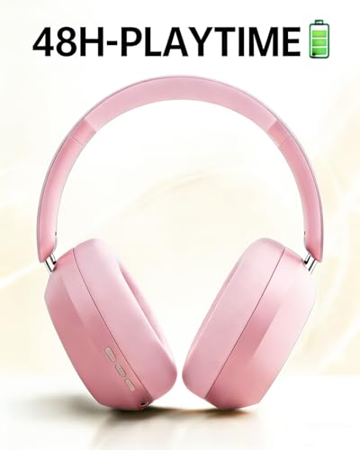 Image of Wentronic Y05 Bluetooth Over-Ear Headphones with Active Noise Cancelling, Hi-Res Audio, 48H Playtime, Built-in Mic, Wired /Wireless, Works with iOS, Android & PC, Pink