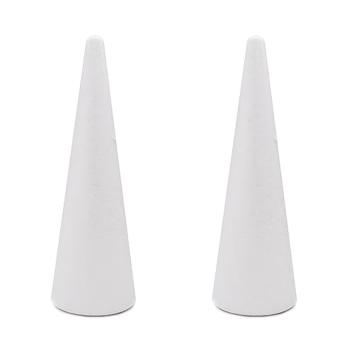 Crafare 2 Pack Foam Cones 3.66x11.8Inch Polystyrene Tree Cone for Christmas Project Wedding Table Centerpiece Arts Crafts Supplies and Floral Arrangement