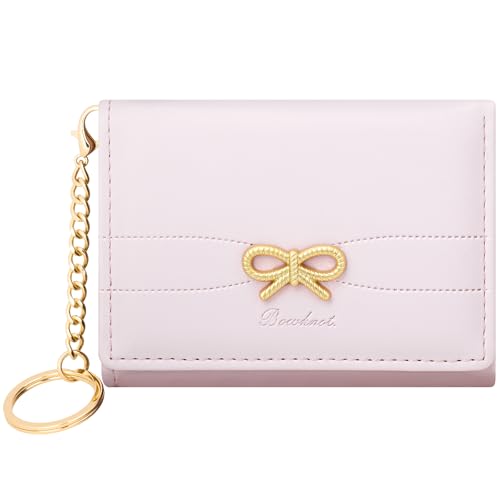 YINHEXI Wallet for Women, Cute Coquette Bow Wallet, Small RFID Blocking Wallet with Keychian Trifold PU Leather Card Holder with ID Window & Aesthetic Design (Tri-fold, Bow Pink)
