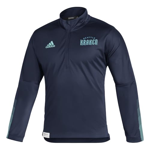 adidas Mens Sk Mock Neck Long Sleeve Quarter Zip Athletic Outerwear Casual Moisture Wicking - Blue
