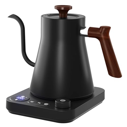Electric Gooseneck Kettle 0.9L with LCD Display 304 Stainless Steel Pour-Over Coffee & Tea Hot Water Boiler Automatic Temperature Control 1200W Quick Heating Tea Pot