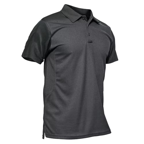 TACVASEN Men's Golf Polo Shirts Short Sleeve Quick Dry Athletic Collared Shirt Tennis Tops Casual Workout Dark Grey L
