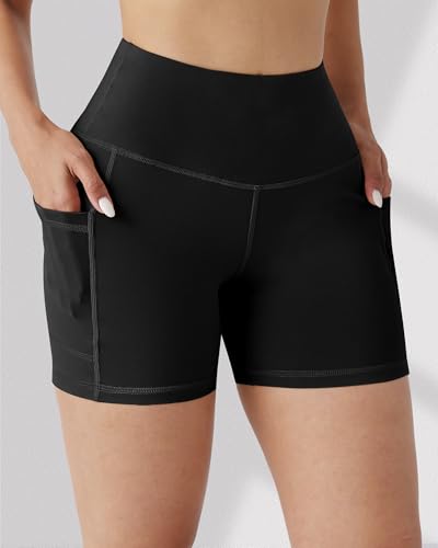 Biker Yoga Shorts with Pockets for Women,High Waisted Athletic Running Workout Gym Shorts Tummy Control 5