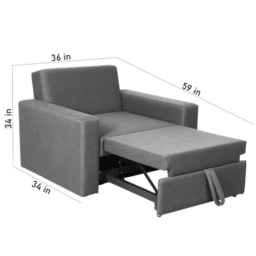 Image of CASASTYLE Seria 1 Seater Pull-Out Premium Fabric Sofa Cum Bed Sofa Set for Living Room (Light Grey Fabric)