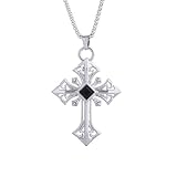 LUSKINNO Collar de cruz vintage para hombre y mujer, colgante de crucifijo antiguo de acero de titanio con cadena de cable