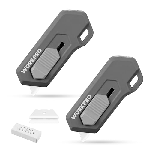 WORKPRO Ceramic Small Safety Box Cutter, Automatic Rebound Mini Letter Opener, Quick Change Retractable Blade Razor Knife, with Extra Blades