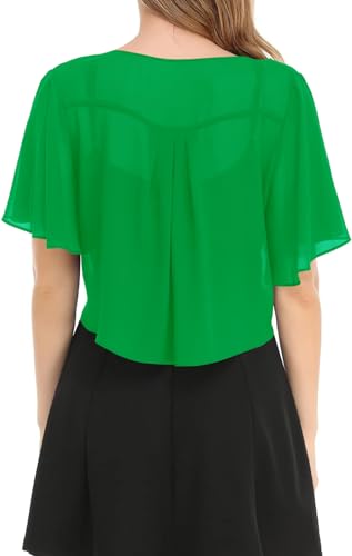 Women's Solid Puff Sleeve Kimono Short Cardigan Loose Cover Up Casual Blouse Top Chiffon