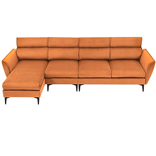 Aty Upholsted L-Shaped Convertible Sectional Sofa With Chaise, Reversible Couch W/Metal Legs, Left/Right Handed Facing, 111 Inch, Livingroom Furniture, Perfect For Apartment, Guestroom,Orange #TOP2