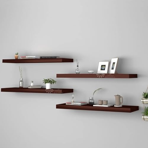Image of Aries Wooden Floating Wall Shelf| Wall Rack Shelf | Wall Mount for Living Room, Bedroom, Kitchen (Set of 4 Brown, XX-Large (24inches))