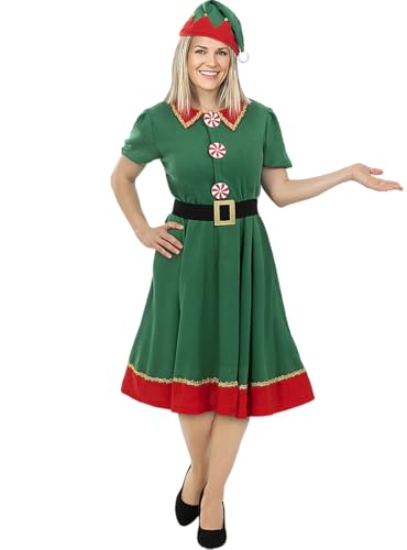 Funidelia | Disfraz de elfa para mujer Elfo navideño, Navidad, Duende navideño - Disfraz para adultos y divertidos accesorios para Fiestas, Carnaval y Halloween - Talla M - Verde