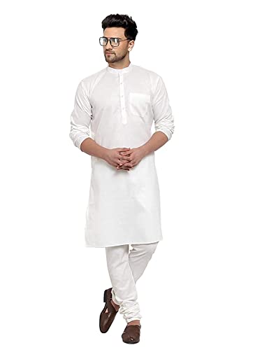 Image of Galaxie India White Men's Khadaie Cotton - Kurta Pyjama Set