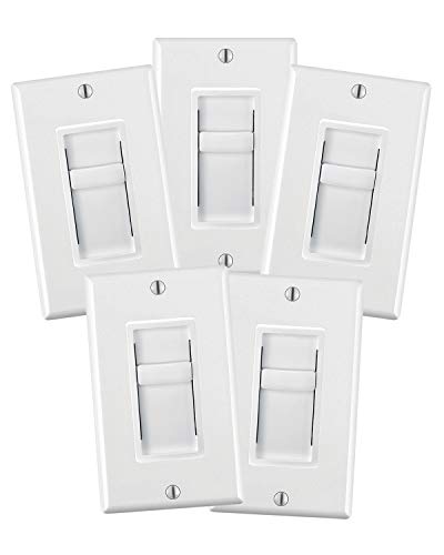Leviton Decora – Lot de 5 variateurs à glissière universels à DEL gradables, CFL et à incandescence SureSlide, 06672-HLW, Blanc