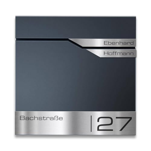 Metzler Boîte aux Lettres Murale Anthracite pour 2 foyers avec Compartiment journaux et numéro de Maison – 2 plaques nominatives INOX gravées au Laser – étanche et anticorrosion | Albrecht