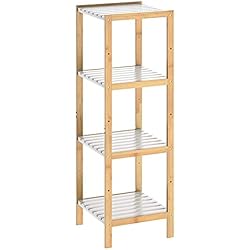 Estanteria Madera Baño CASARIA Estantería de baño de Madera de bambú con 4 estantes 110x33x34cm Repisa Blanco y Natural