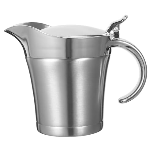 Mikinona Stainless Steel Double Wall Insulated Gravy Boat with Ergonomic Spout Thermal Sauce Jug for Smooth Pouring for Restaurants and Home Serving
