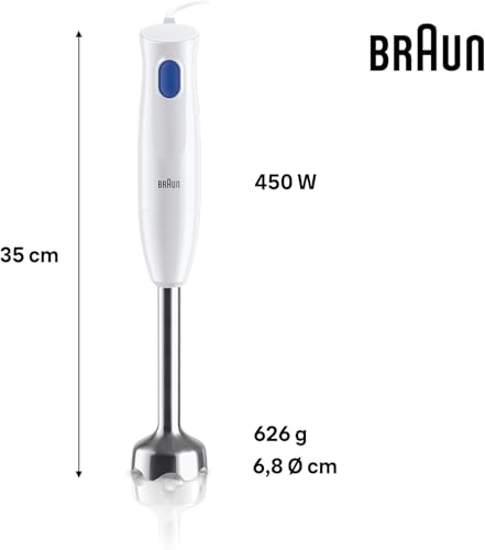 Image of Braun MultiQuick 1, Powerful 450W Hand Blender, Made in Europe, EasyTwist Technology, Lightweight, Stainless Steel Design, Dishwasher Safe, All-in-1: Blender, Grinder, Chopper & Whisker, MQ10.202M