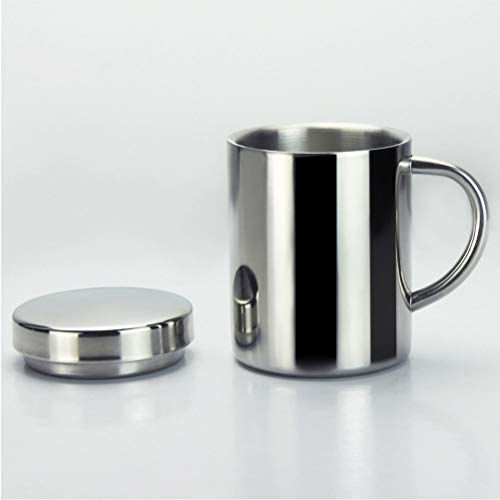BESTONZON Taza de acero inoxidable con tapa aislante con asa para té, taza de café con doble capa calentador, acero… - Imagen 3