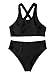 SheIn Damen Bikini Sets U Ausschnitt Über Kreuz Bikinitop Tanga High Waist Bademode Zweiteiliger Swimsuits Schwarz M