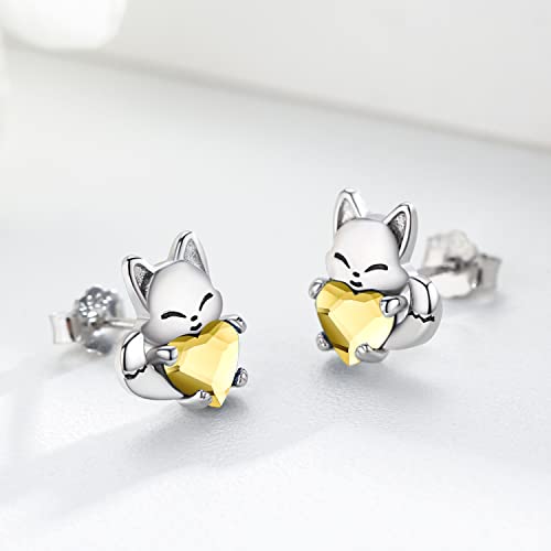 Fox Earrings Sterling Silver Birthstone Earrings Cute Animal Crystal Earrings Hypoallergenic Studs Earrings for Sensitive Ears Fox Jewelry Gifts for Women Girls Daughter3