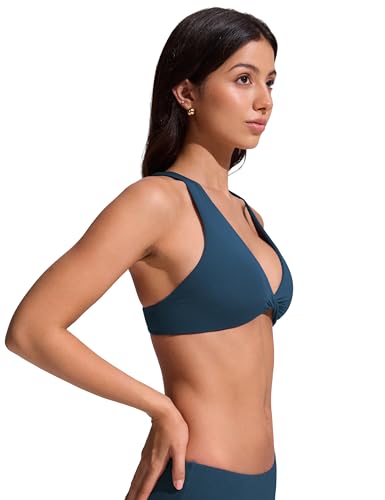 Image of CRZ YOGA Twist Front Bikini Tops | Removable Pads, A-C Cup, V Neck, Criss Cross Back, Swim, Bathing Suit Bra for Women