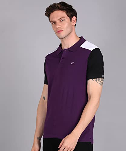 Image of Urbano Fashion Men's Colour-Block Slim Fit Half Sleeve Cotton Polo T-Shirt