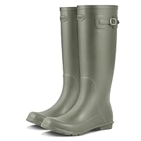 TerraTrax Sage Green Rain Boots for Women Waterproof Rubber Boots Tall Knee High RainBoots Garden Boots Anti-Slip Wellington Rain Shoes Size 7