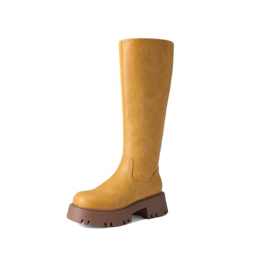 Image of DREAM PAIRS Knee High Boots, Comfortable Chunky Platform Round-Toe Side Zip Boots for Women
