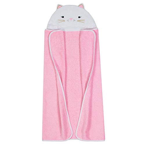 Image of Just Born Boys and Girls Newborn Infant Baby Toddler Hooded Bath Towel, Pink Kitty, One Size
