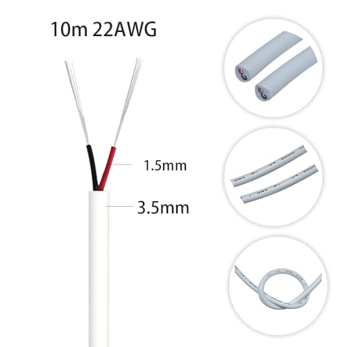 ZoZoMaiy 10M 2 Core Electrical Wire, 22AWG White Flexible PVC Electric Cable, Diameter 3.5mm, Twin Cable, for Low Power Household Appliances