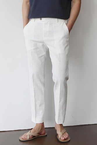 Mens Linen Pants Lightweight Summer Beach Trousers with Pockets Casual Flat Front Pants2