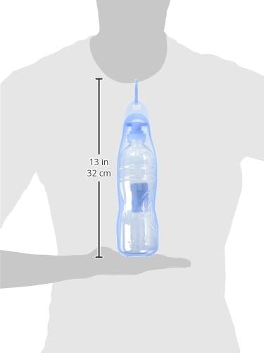 PAWISE Portable Pet Water Bottle held in hand, showing dimensions
